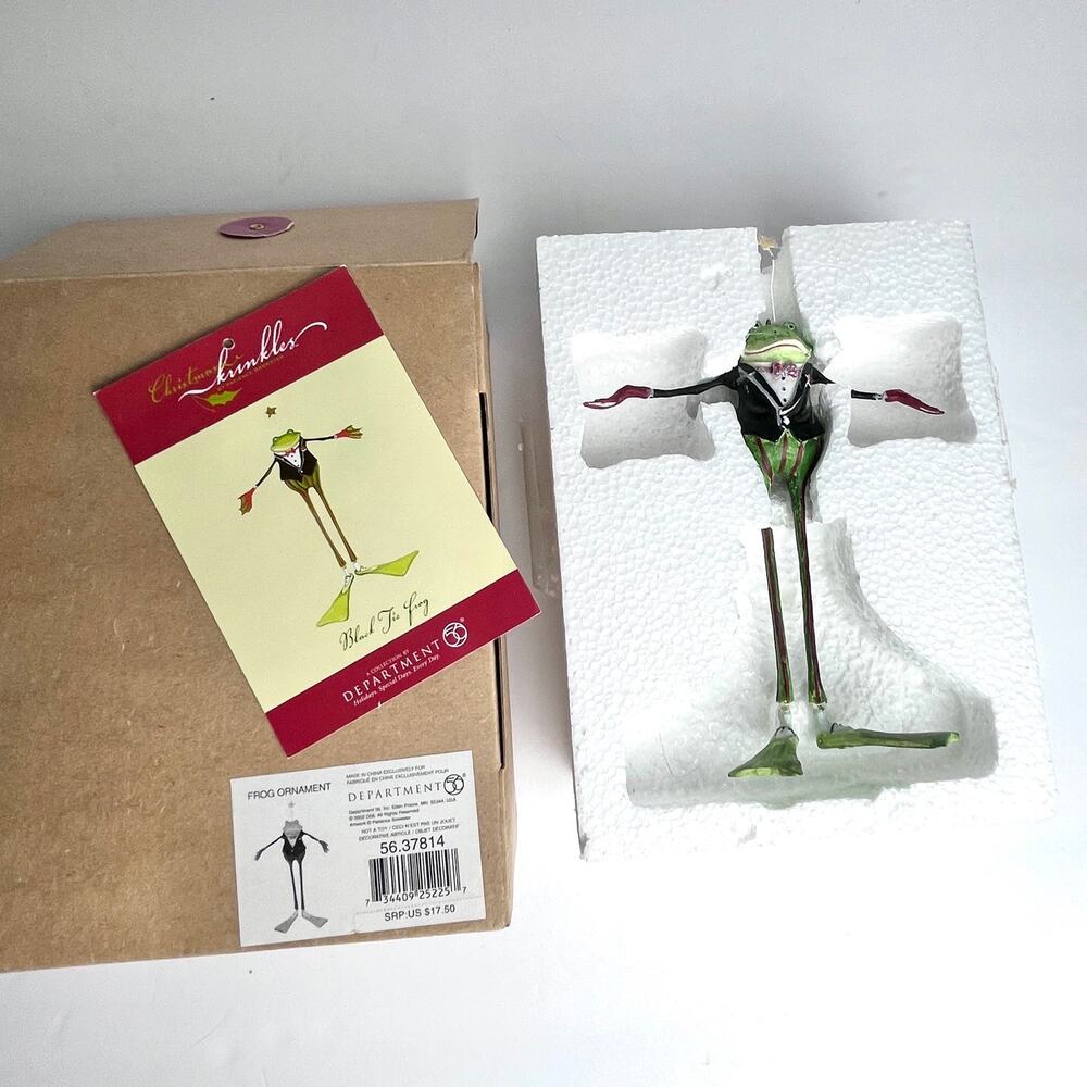 Vintage Department 56 Krinkles Black Tie Frog Christmas Ornament P. Brewster